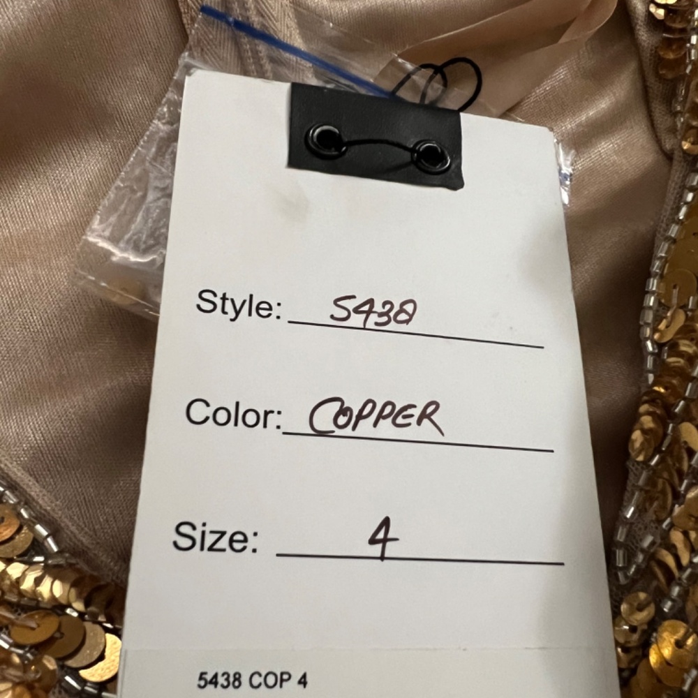 NWT Mac Duggal Long Sleeve Sequin Streaked Copper Dress 5438 - Picture 12 of 12